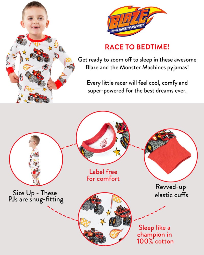 Blaze and the Monster Machines Boys Pajama | 100% Cotton Kids Pajamas | Monster Truck Pjs Size 7 White - Image 3